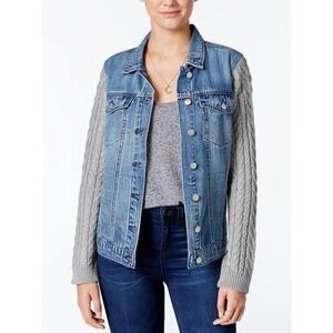 Cropped Denim Trucker Jacket Knit Sweater Sleeves Y2K Indie Layering Womens S